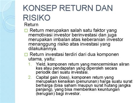 RETURN YANG DIHARAPKAN DAN RISIKO PORTFOLIO ANALISIS INVESTASI