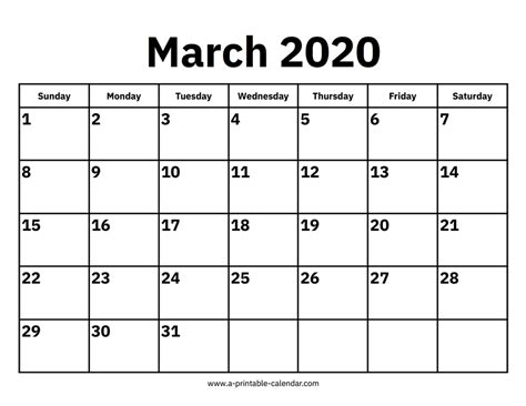 March 2020 Calendar - A Printable Calendar