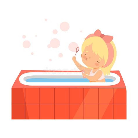 Petite Fille Mignonne Prenant Un Bain Illustration De Vecteur