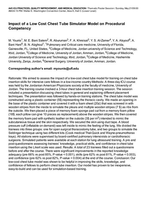 PDF Impact Of A Low Cost Chest Tube Simulator Model On Procedural