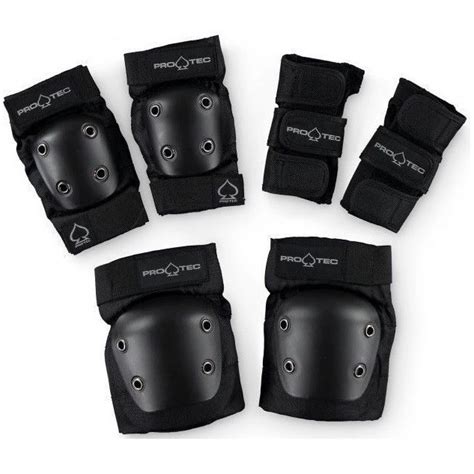 Protec Knee Elbow Wrist Street 3 Pack Black Protective Pad Set