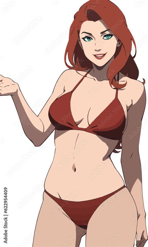 Sexy Redhead Woman In Bikini Swimwear Summer Illustration Vector Cartoon Flat Style Isolated On