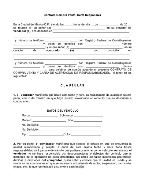 Carta Responsiva Para La Compra Venta De Vehiculos Automotores