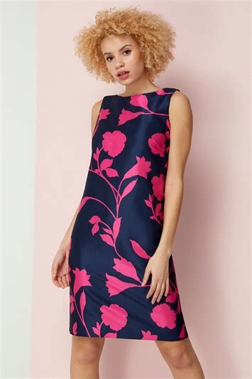 Floral Print Sleeveless Shift Dress In Navy Roman Originals Uk