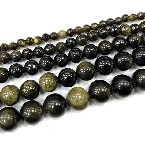 Perles fines rondes en obsidienne dorée pour femme pierres précieuses