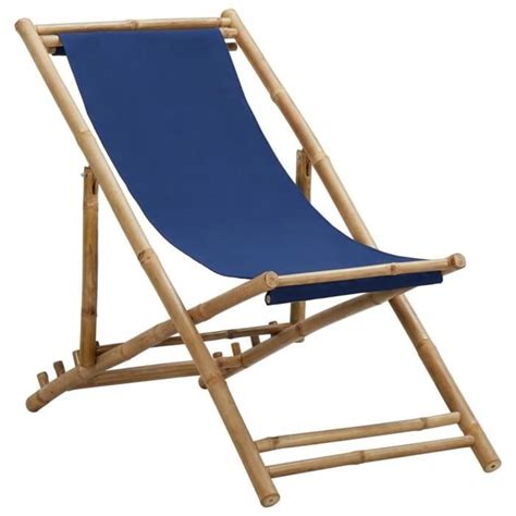 Chaise De Terrasse Bambou Et Toile Bleu Marine Cdiscount Jardin