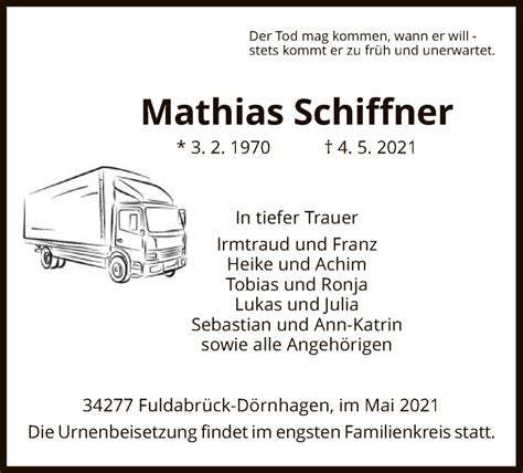 Traueranzeigen Von Mathias Schiffner Trauer Hna De