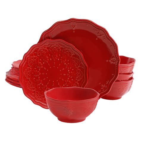 The Pioneer Woman Farmhouse Lace Piece Dinnerware Set Red Women S