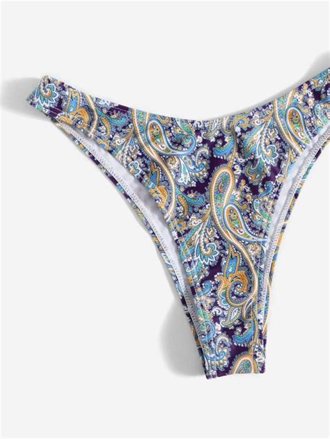 Shein Swim Bohofeel Paisley Print Bikini Set Bandeau Wireless Bra Top High Cut Bikini Bottom