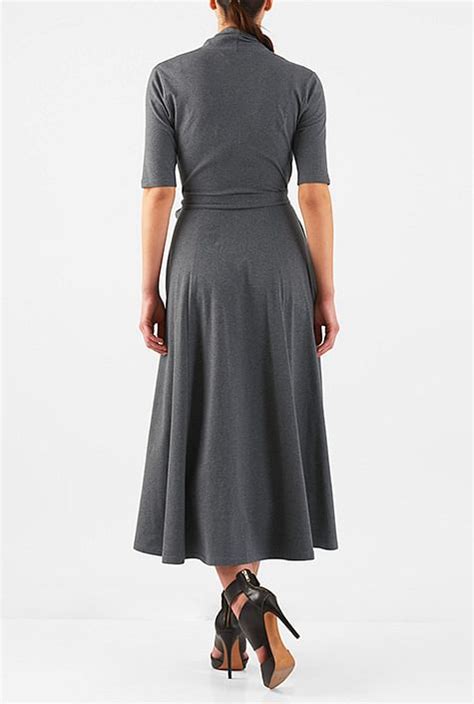 Shop Cotton Knit Wrap Midi Dress Eshakti