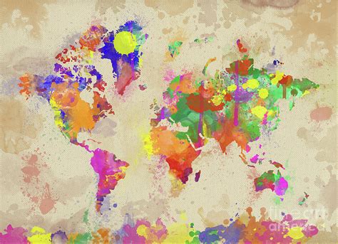 Watercolor World Map On Old Canvas Digital Art By Zaira Dzhaubaeva