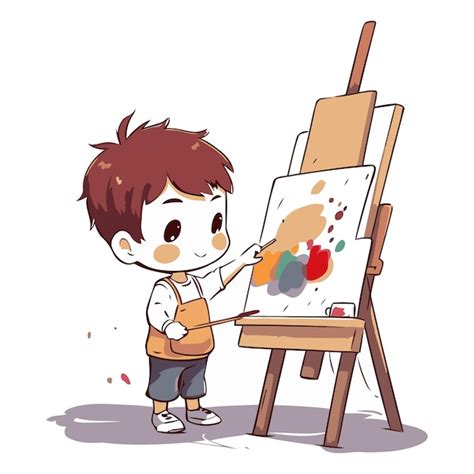 Un niño lindo pintando un cuadro en el lienzo Vector Premium