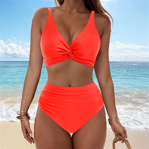 Deals Utsjkr Women S Bikini Swimsuits Two Piece Tummy Control Bathing Suit V Neck Twist Front