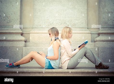 Two Beautiful Blonde Woman Relaxing Stock Photo Alamy