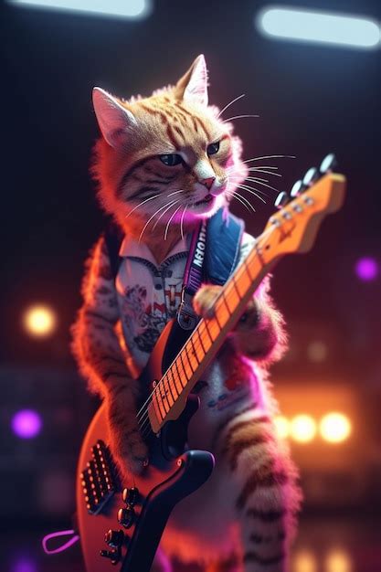 Premium AI Image | A cat playing a guitar is playing a guitar.