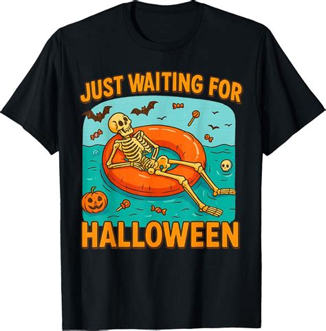 DOVU Just Waiting For Hal Low Een Funny Skeleton Floating On Float T Shirt Unisex S XL Hot
