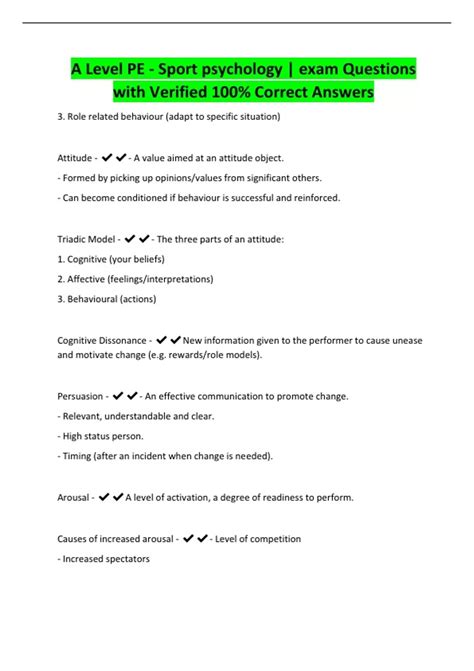 A Level PE - Sport psychology | exam Questions with Verified 100%