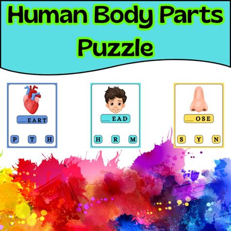 human body parts puzzle printable vocabulary game  kids