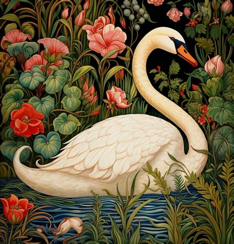 Premium Photo Painting Of A Swan In A Pond Of Water Surrounded By