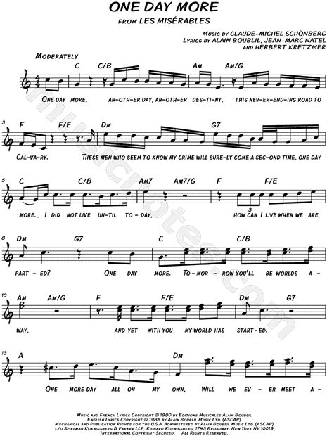 One Day More From Les Misérables Sheet Music Leadsheet In C Major Download And Print Sku