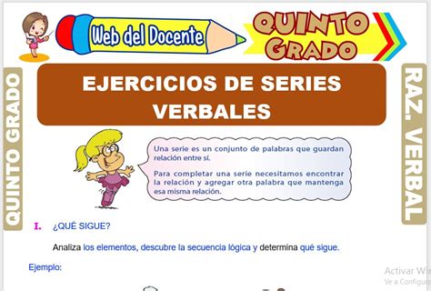 Ejercicios De Series Verbales Para Quinto Grado De Primaria