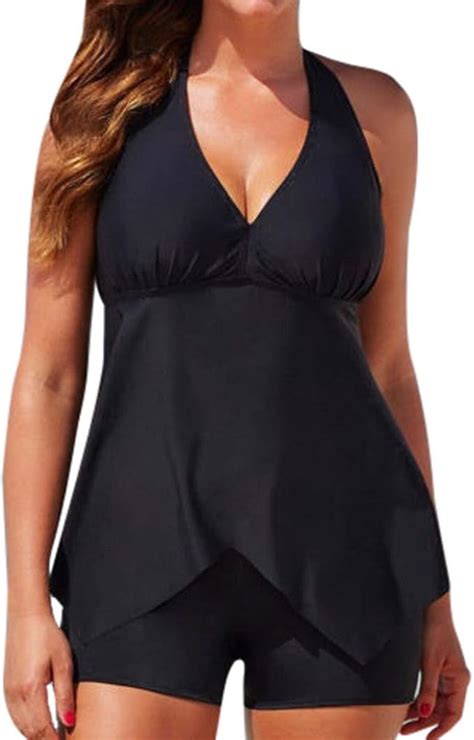 Amlaiworld Damen Gestreift Drucken Strand Tankini Gepolstert Push Up Bikini Set V Ausschnitt