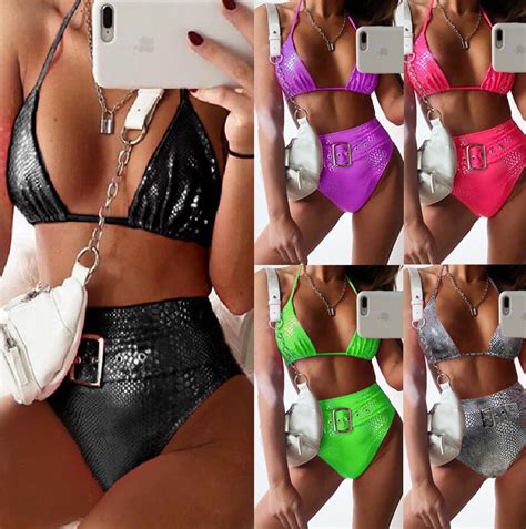 New Sexy Liquid Metallic Glitter String Bikini Female Shiny Solid High Cut Swimsuit Swimsuit