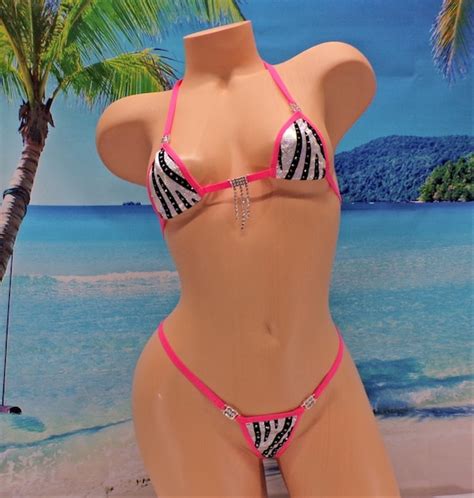 Mini Micro Bikini W Rhinestones G String Silver Holographic Etsy