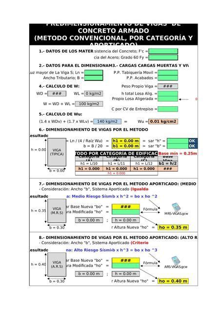 Plantilla De Excel Para Predimensionamiento De Vigas Calculo De Vigas Vigas De Concreto Vigas