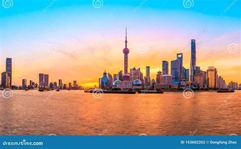 Sunset Architectural Landscape And Skyline In Shanghai Stock Photo