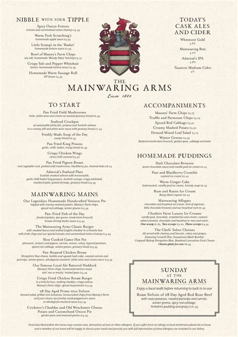 Main Menu | Mainwaring Arms