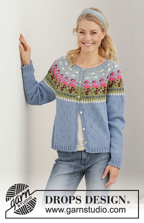 Flamingo Parade Jacket Drops Free Knitting Patterns By Drops