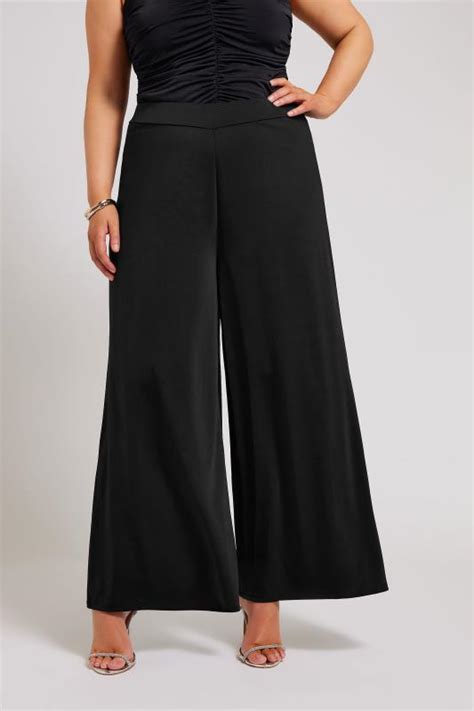 Yours London Plus Size Black Slinky Wide Leg Trousers Yours Clothing