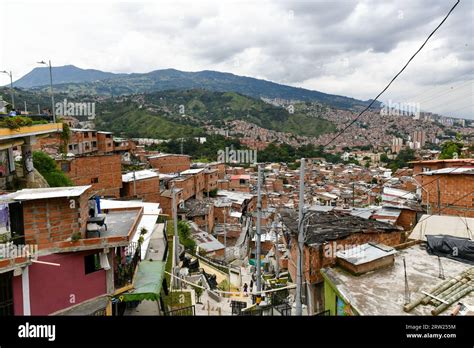 Colorful Streets Of Comuna 13 District In Medellin Colombia A Former
