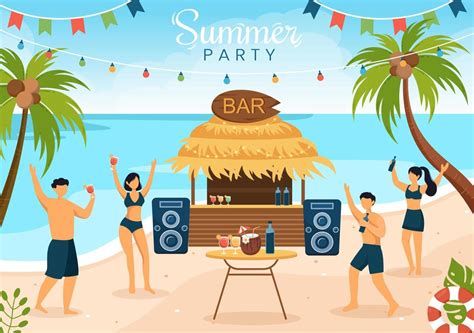 Summer Party Cartoon Background Illustration with Tropical Plants ...