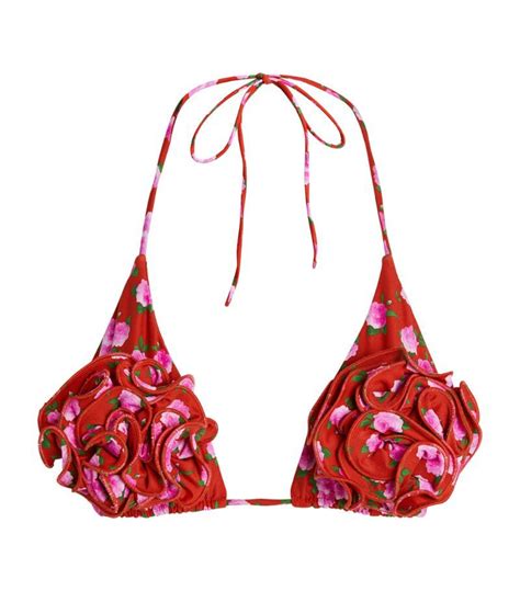 Buy Magda Butrym Rose Print Bikini Top Red At Off Editorialist