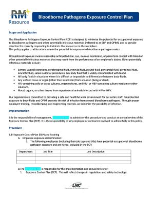 Fillable Online Bloodborne Pathogens Exposure Control Plan Lmc Fax