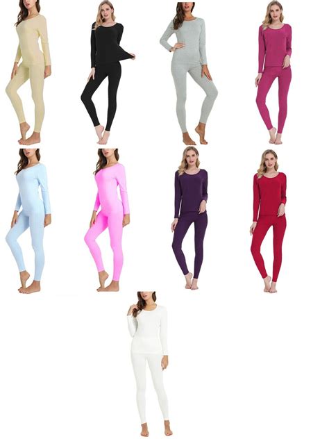 Womens 2pc Thermal Underwear Set Long Sleeve 100 Cotton Top Bottom S To Xl Ebay