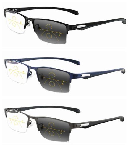 Multifocal Progressive Metal Half Rim Transition Photochromic Reading Glass Ebay