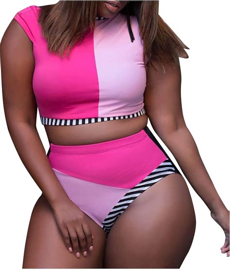 Achimlt Damen Plus Size Triangel Bikini Set Bunt High Waist Push Up