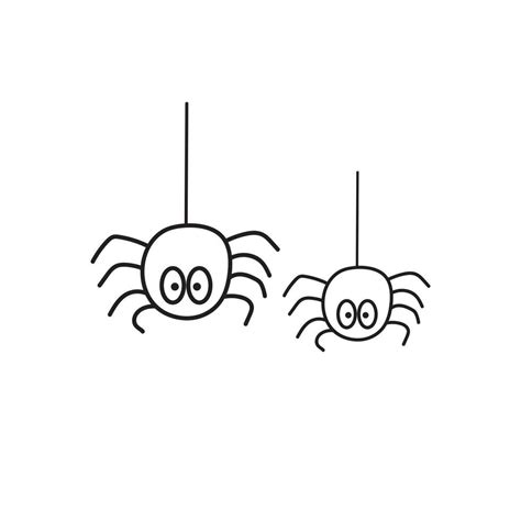 Hand drawn Kids drawing Cartoon Vector illustration cute black outline spider icon Isolated on ...