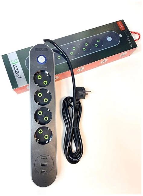 Сетевой фильтр CX-E104 3 м 4 розетки+3 х USB/Сетевой удлинитель/Сетевой ...