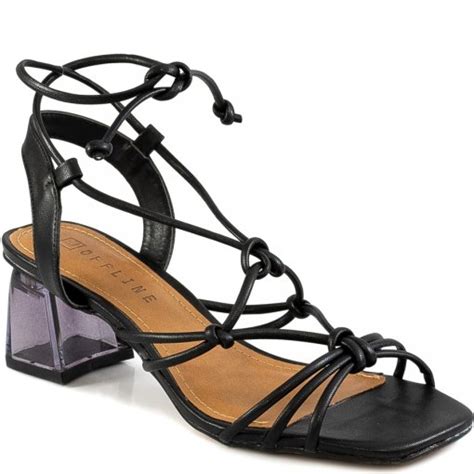 Sandália Salto Bloco Naked Heels Bico Quadrado Offline Preto Sapato Show