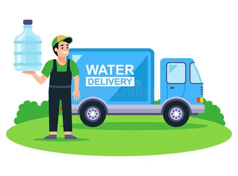 Water Delivery Truck. Male Water Bottle Delivery Man Stock Vector ...