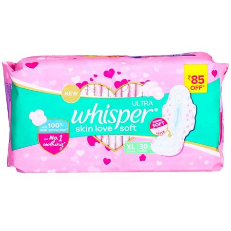 whisper ultra skin love soft xl wings sanitary pads rs   pack