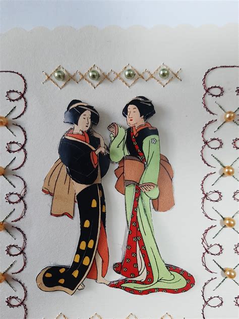 Dames De Compagnie Japonaise Cartes D Brod E Aux Fils D Hier Et D