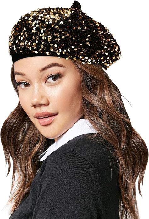 Elfcool Womens Sparkly Sequin Beret Hat Fashion Fun Shimmer Stretch