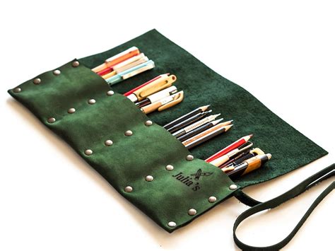 Leather Pencil Roll Paint Brush Holder Artist Travel Roll Up Etsy