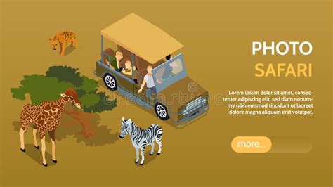 Isometric Safari Horizontal Banner Stock Vector Illustration Of