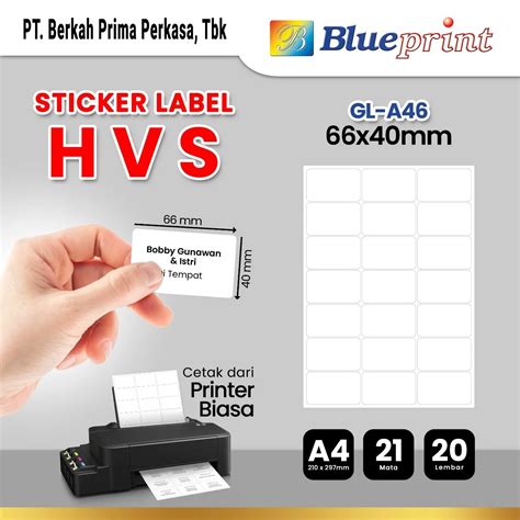 Kertas Stiker Label HVS Doff A4 BLUEPRINT Uk 66 X 40 Mm 20 Lembar